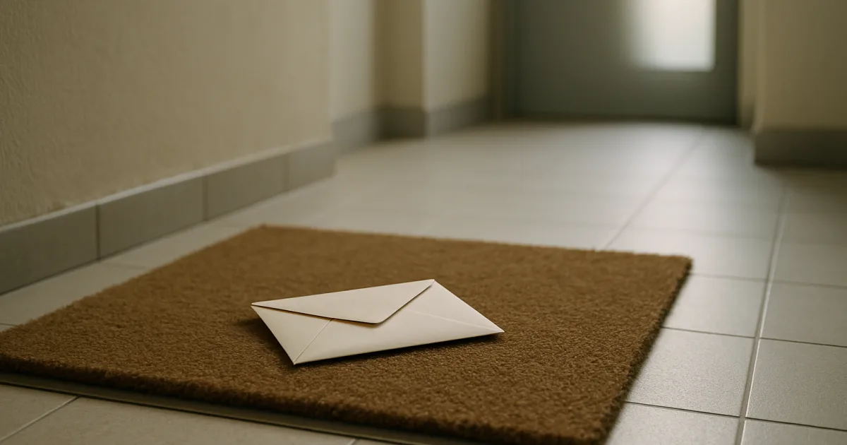 Enveloppe non ouverte posée sur un paillasson
