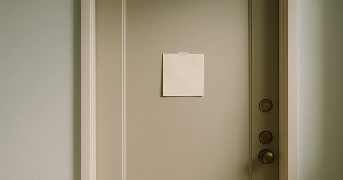 Porte d'appartement avec un avis affiché